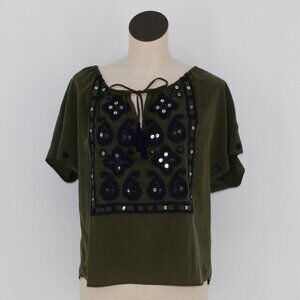 Tory Burch Green and Black Short Sleeve Shirt Women Size 10